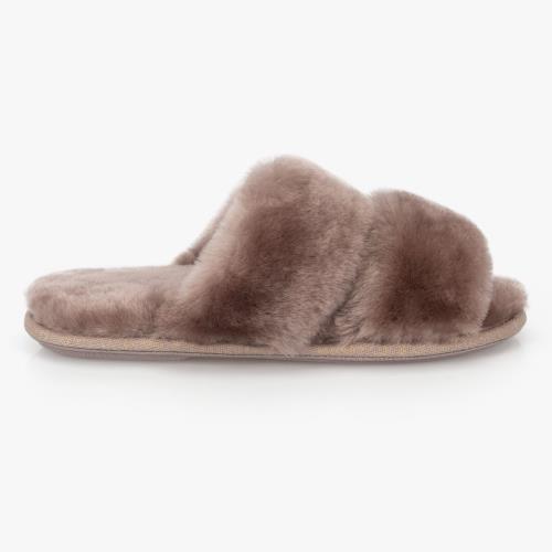 Ladies Poppy Open Toe Sheepskin Slider Coffee Extra Image 3